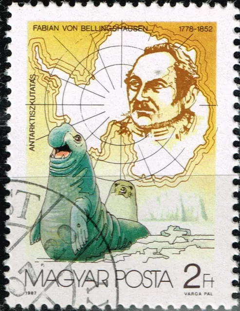 Hungary Polar Fauna Elephant Seals Map stamp 1987 A-14