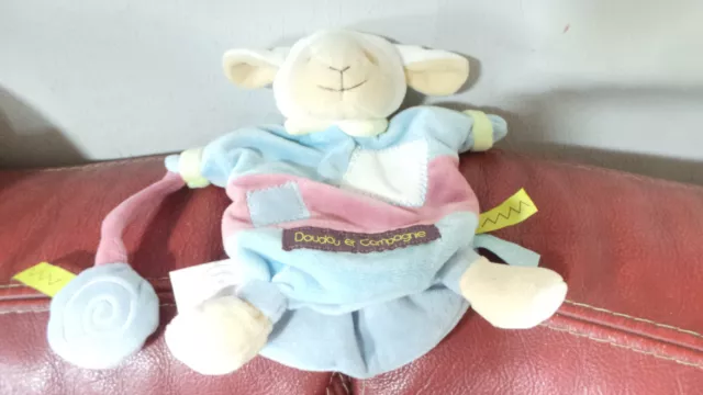 Doudou et compagnie marionnette mouton agneau bleu rose vert ZigZag