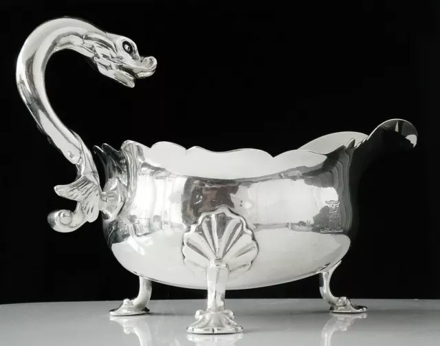 Crested Antique Sterling Silver Sauce Boat, London 1749 by Henry Morris
