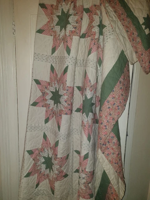 "Edredón Durham grande vintage verde rosa blanco y azul con patrones 94"" por 95"