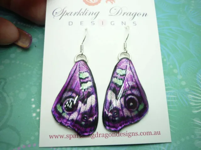 Butterfly Wing Medium Earrings Purple Green - Fairy Jewellery