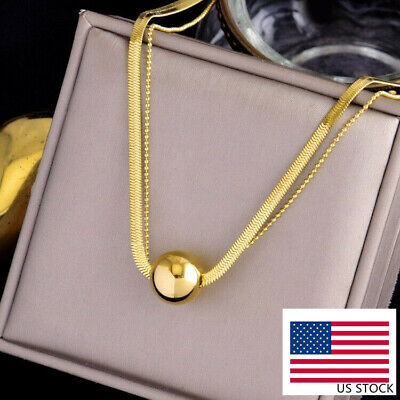 Woman 18k Gold Plated Stainless Steel 2 Layers Ball Charm bead Chain Necklace