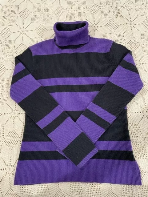 Worthington Shirt Women's x Small Black Purple Striped Turtleneck Long Knit