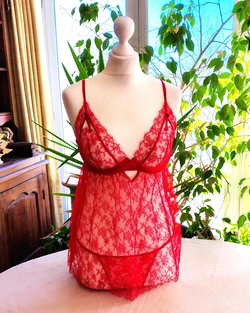 Ensemble Lingerie Luxe Millesia Noir & Rouge - Dentelle, Taille 38, Soutien-Gorge 90B
