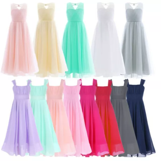 GIRLS CHIFFON JUNIOR Bridesmaid Dress Long Wedding Gown Dance Ball
