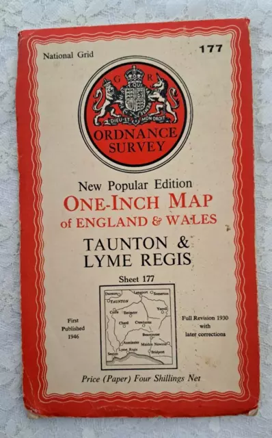 Ordnance Survey - One Inch - Taunton -  Paper Sheet Map Sheet 177 1946 West UK