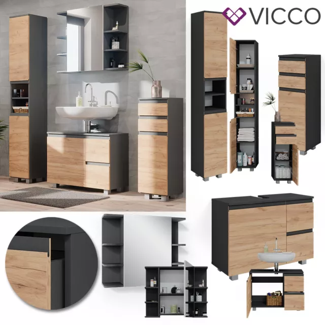 Badmöbelset J-shape Anthrazit Eiche modern Badezimmer Schrank Badschrank Vicco