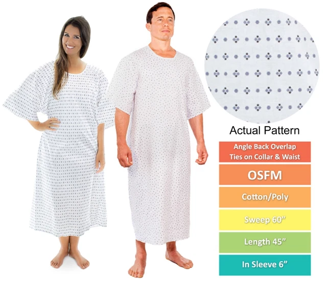 3 Pack Hospital Gowns Unisex Adult Health Care Apparel Cotton Poly RH-1TH0-H92I