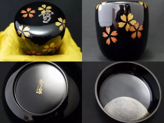Japan Lacquer Wooden Tea caddy Design of Setsu-Getsu-Ka in makie Chu-Natsume 617