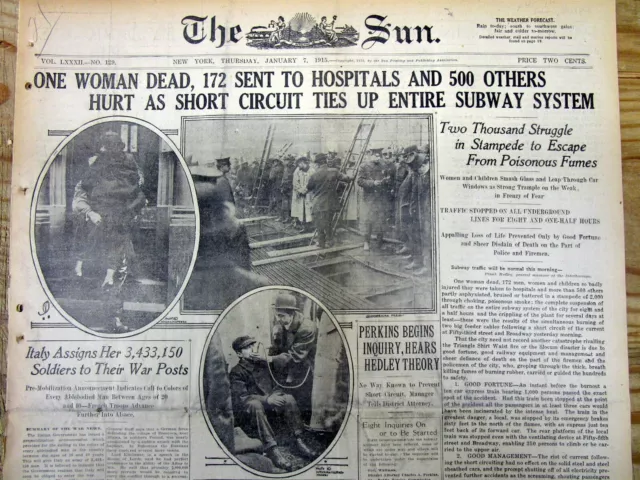2 1915 newspapers with BEST LOCAL COVERAGE of 1st NEW YORK CITY SUBWAY disaster