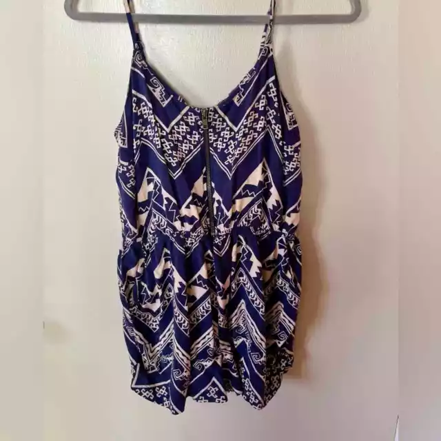 Mimi Chica Navy Blue and Cream Romper, Size Medium