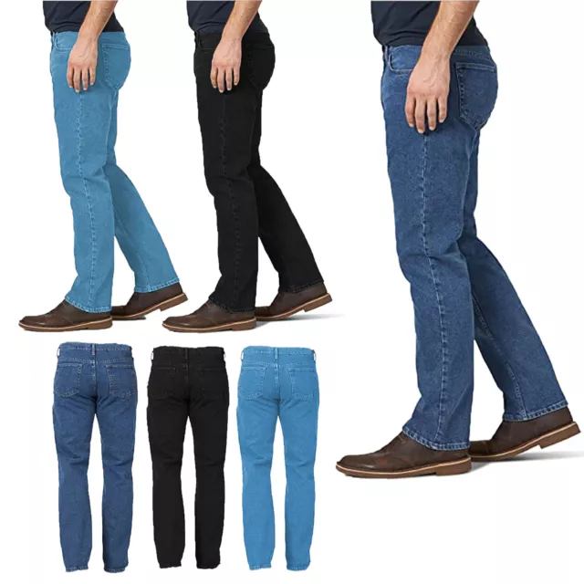 Mens Straight Leg Regular Fit Work Cotton Plain Denim Jeans Casual Pant Trousers