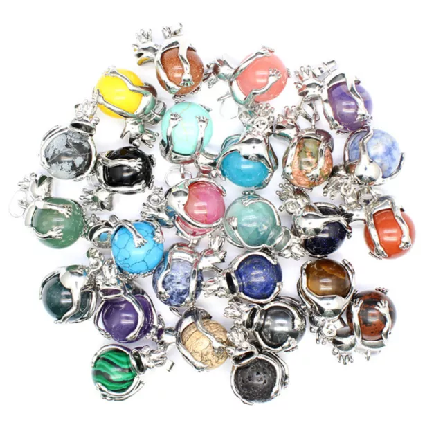 Natural Gemstones Frog Prince Ball Reiki Chakra Healing Beads Pendant Necklaces