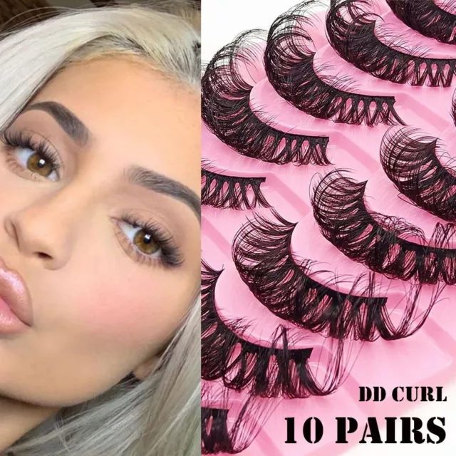 Natural Long Wispy Volume False Eyelashes DD Curl Faux Mink Russia Volume