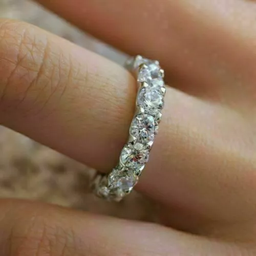 3 CT Moissanite Rond Coupe Éternité Anneau de Mariage 14K Plaqué or Blanc