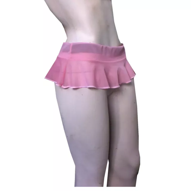 Ladies girls sexy pink see through 6 inch micro mini skater skirt size 4 to 20