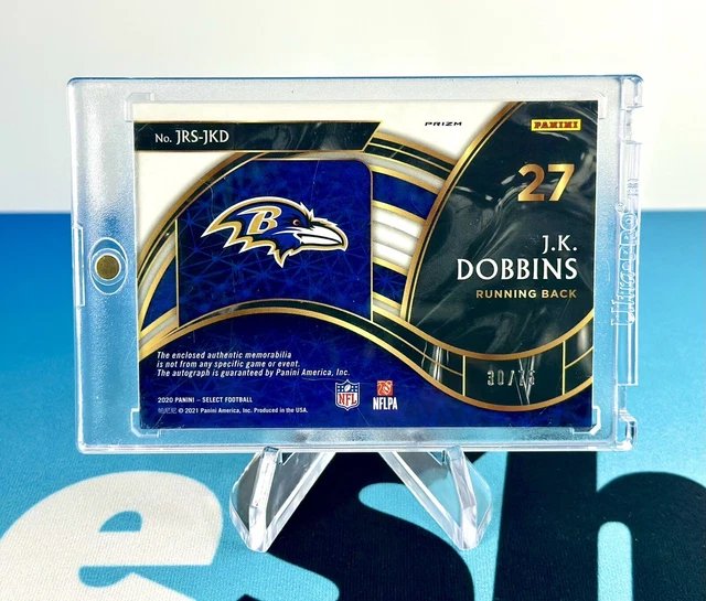 2020 SELECT JK DOBBINS patch recrue AUTO /75 Baltimore Ravens RC Prizm