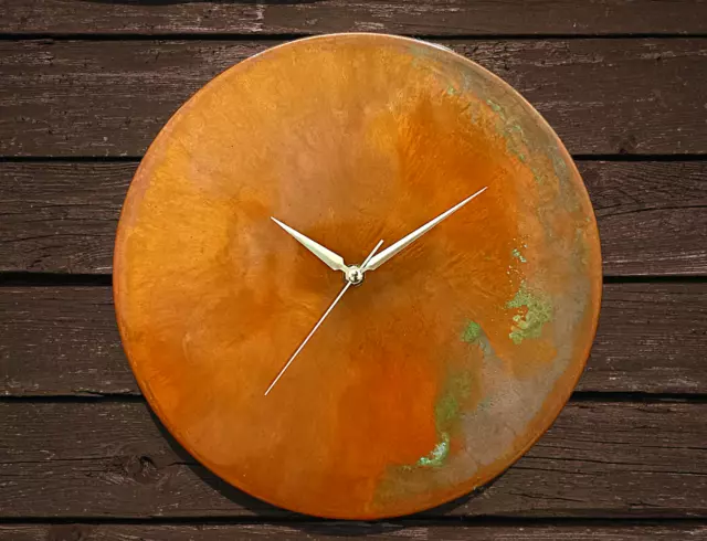 Modern Unique Handmade Orange Patina Copper Art Deco Wall Clock Wall Decor Gift