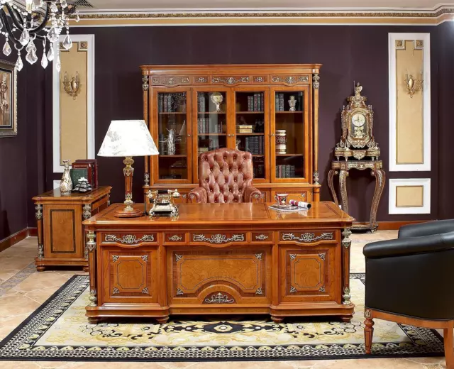 Bureau Baroque Rococo Table de Ordinateur Siège Direction Real en Bois Neuf