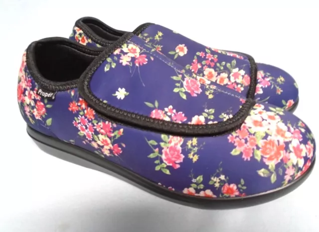 Propet Womens Slippers Size 9.5 AA Cush 'N Foot Slip-On Floral Shoes Navy