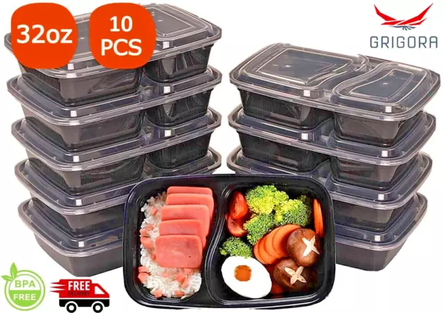 20Pcs 36oz Meal Prep Food Containers Plastic Reusable Microwavable 3  Compartment