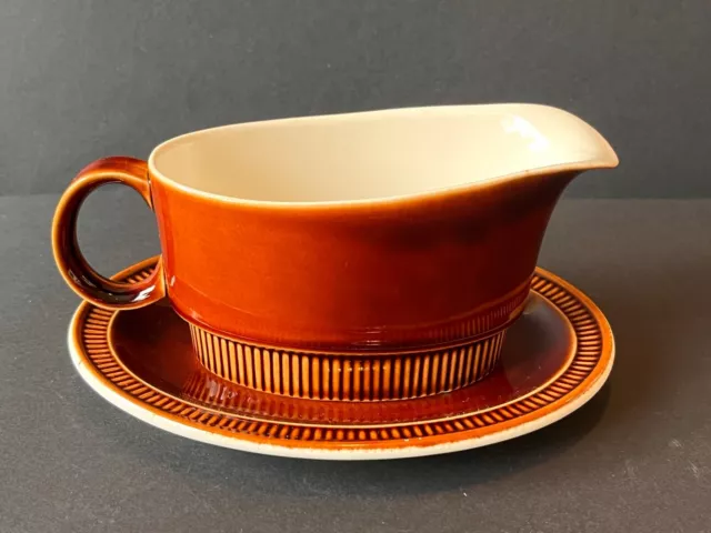 Vintage Poole Pottery Chestnut Glazed Ceramic Gravy Boat and Saucer