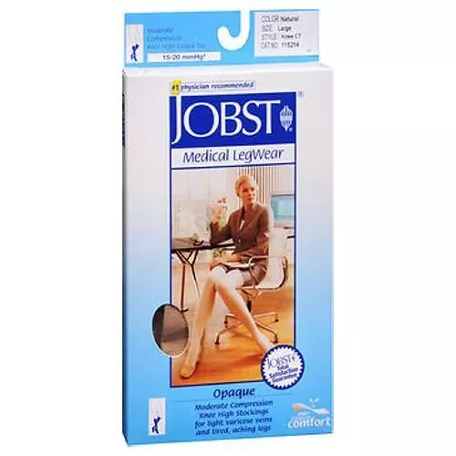 Jobst Opaque Compression Bas 15-20 Orteil Fermé Genou Hautes Soyeux Beige Grand