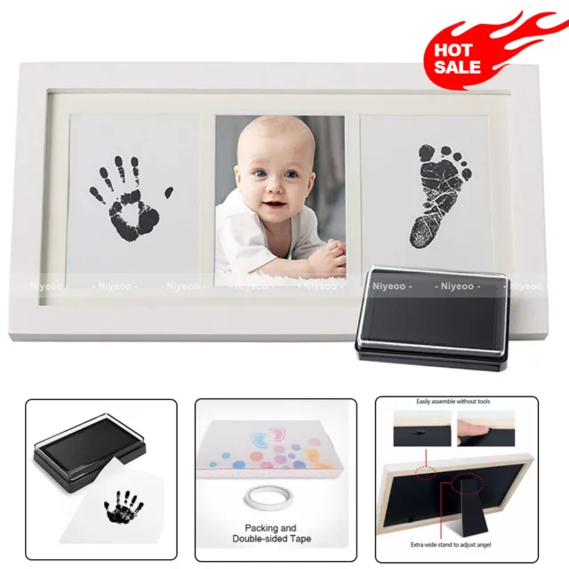 Baby Hand & Foot Print Clay Cast Kit & 1 Photo Picture Frame Christening Gift