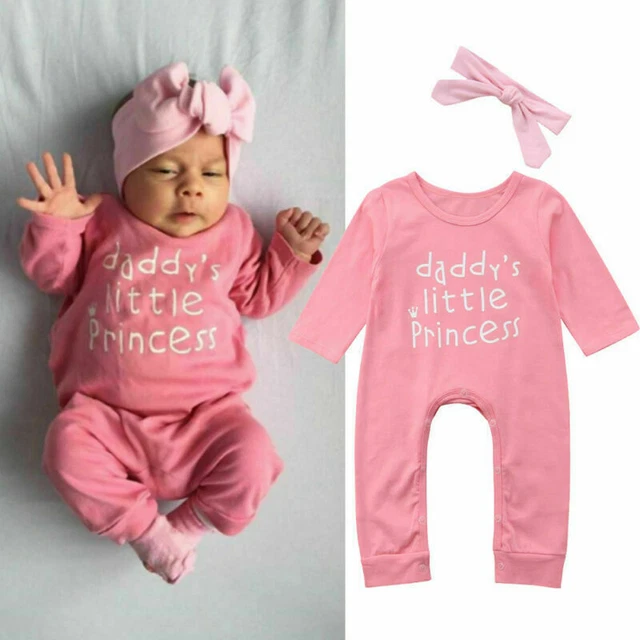 Newborn Baby Girl Bowknot Romper Bodysuit Jumpsuit Headband Outfits Clothes UK
