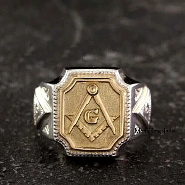 925 Sterling Silver MASTER MASON Masonic Symbols G letter Masonic Turkish Ring
