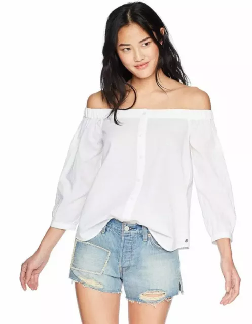 Nwt Volcom All Biz Off-The-Shoulder Top Medium 12 White