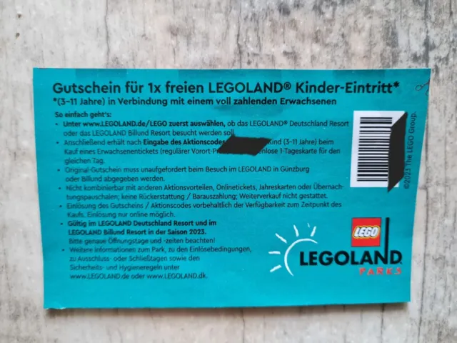 2 für 1 Gutschein freier Kinder Eintritt für Legoland Günzburg Saison 2023