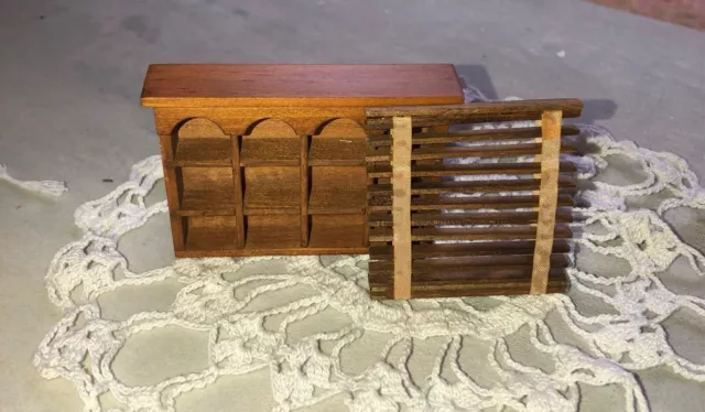 Handcrafted Artisan Signed Miniature Dollhouse Wood Curio & Blinds