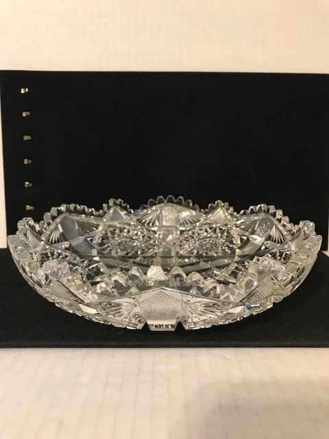 Vintage Gorgeous American Brilliant  Cut Glass Shallow Bowl With Hobstars 9"