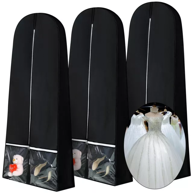 3 Pack Bridal Wedding Dress Garment Bag 71" Long Gusseted Dress Bags with Sho...