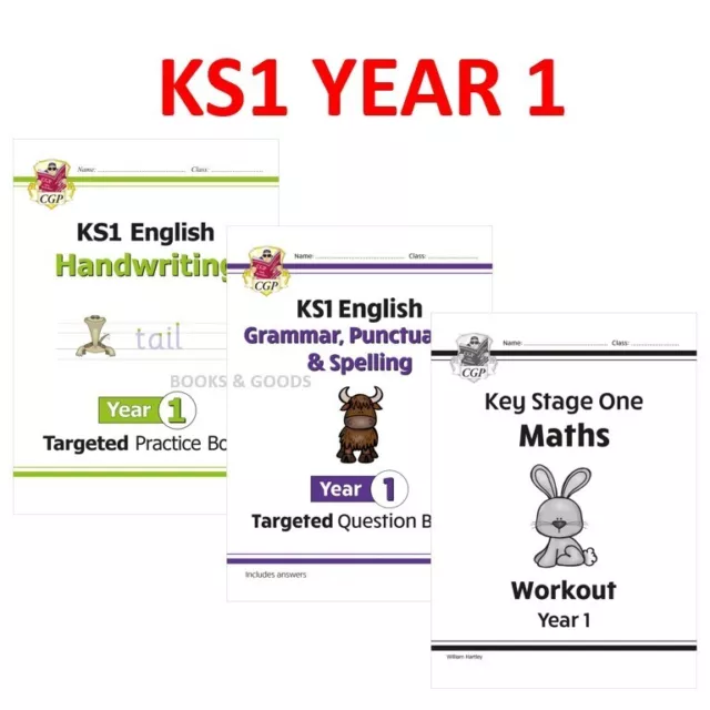 KS1 Year 1 Maths English Handwriting 3 Books Bundle with Answer Ages 5-6 Cgp