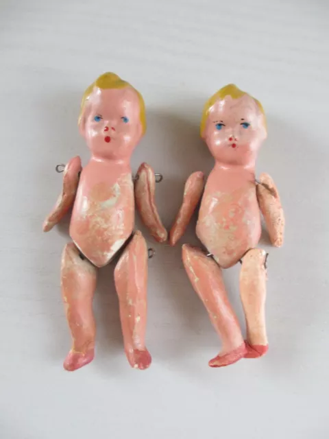 2 alte kleine Püppchen 8cm Puppenstubenpuppe, ohne Bekleidung