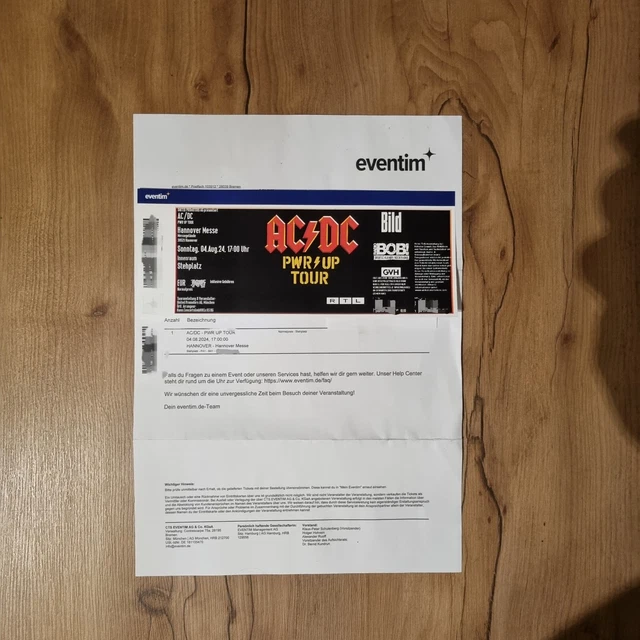 1X AC/DC PWR Up Tour Ticket 04.08.2024 Hannover Messe EUR 1,00 PicClick DE