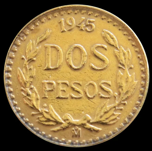 1945 Gold Mexico 2 Pesos Coin 1.666 Gram Mexico City Mint *Cleaned