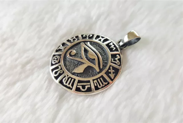 STERLING SILVER 925 Eye of Horus Pendant Zodiac Sacred Symbol Astrology Talisman