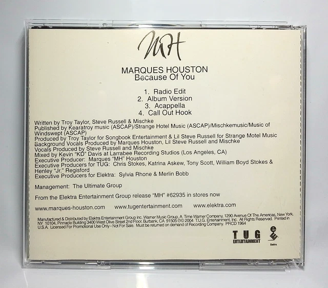 (CD) MARQUES HOUSTON ‎– Because Of You, Promo, PRCD 1964, NM/EX, Tracks ...