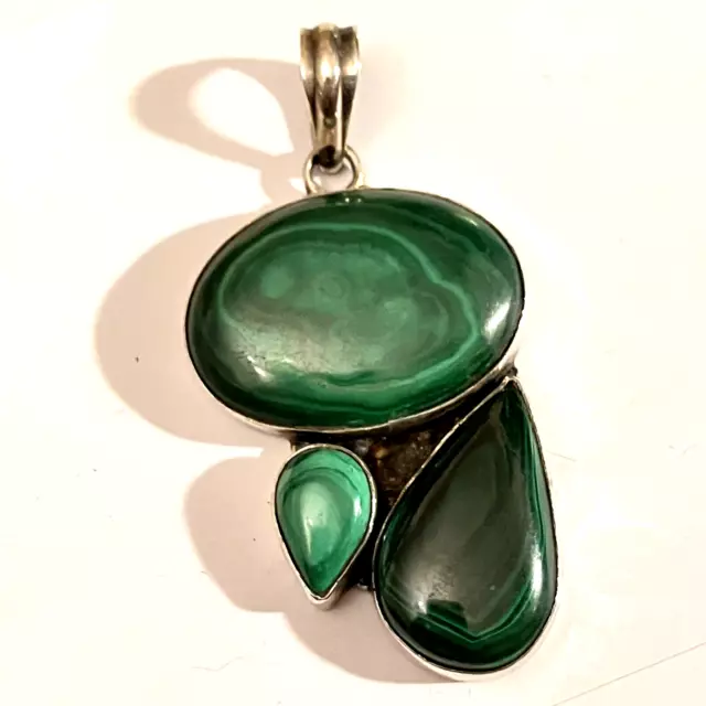 Big Vintage Sterling Malachite Native Pendant Artist Signed