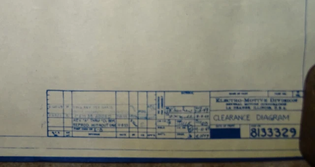 Electro Motive Div. Locomotive E8 Clearance Diagram Blueprint EMD 1949 Railroad 