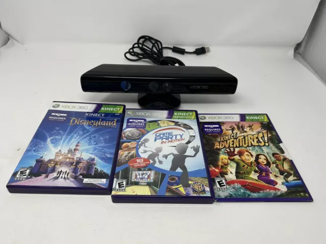 Microsoft Xbox 360 Kinect Sensor Bar Model 1414 w/ 3 Games Bundle Tested