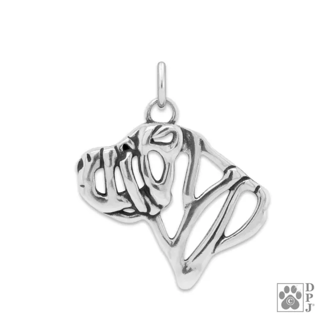 Chinese Shar Pei Necklace, Head pendant - recycled .925 Sterling Silver