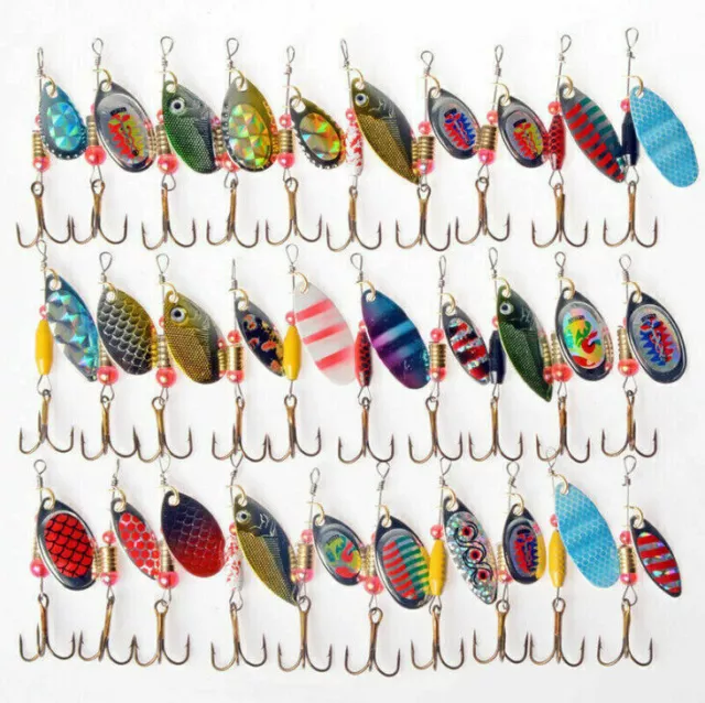 30X/Set Metal Mixed Spinner Fishing Lure Pike-Salmon Baits Bass Trout Fish Hook