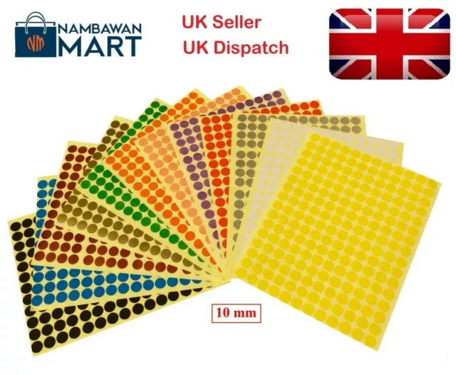 10mm Coloured Dots Round Sticker Sticky Adhesive Spot Circle Paper Label UK DS10