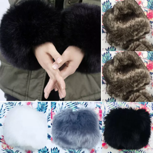 Women Faux Fur Plush Cuff Hand Arm Warmer Fluffy Soft Wrist Band Gloves Winter