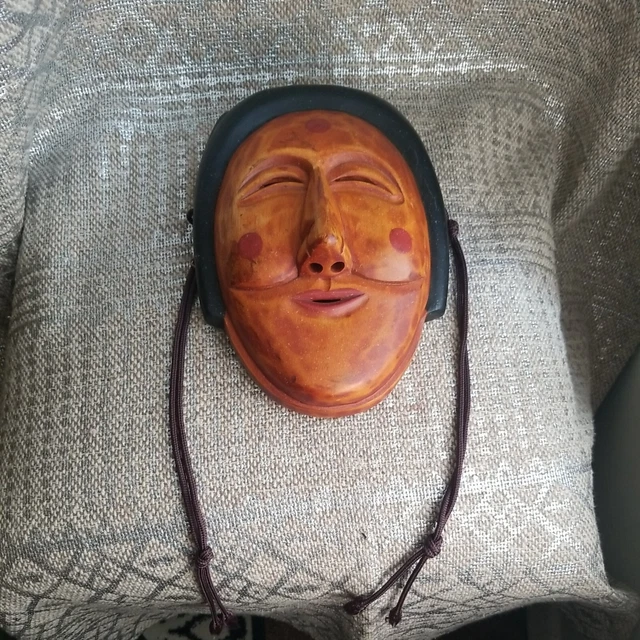 Traditional Korean Hand Carved & Painted Wooden Mask Wood Wall Art Decor Funky