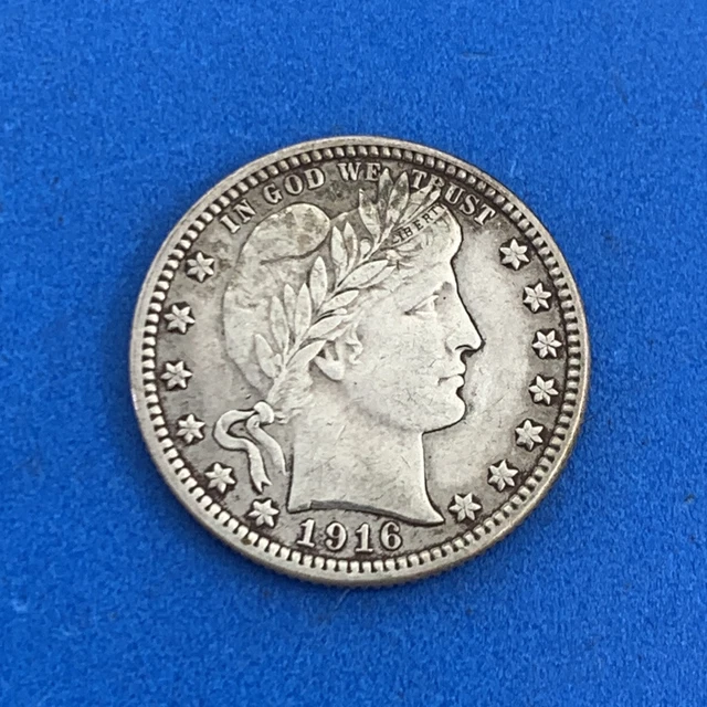 1916 D Barber Quarter Dollar 90% Silver US Better Date Denver Mint Coin